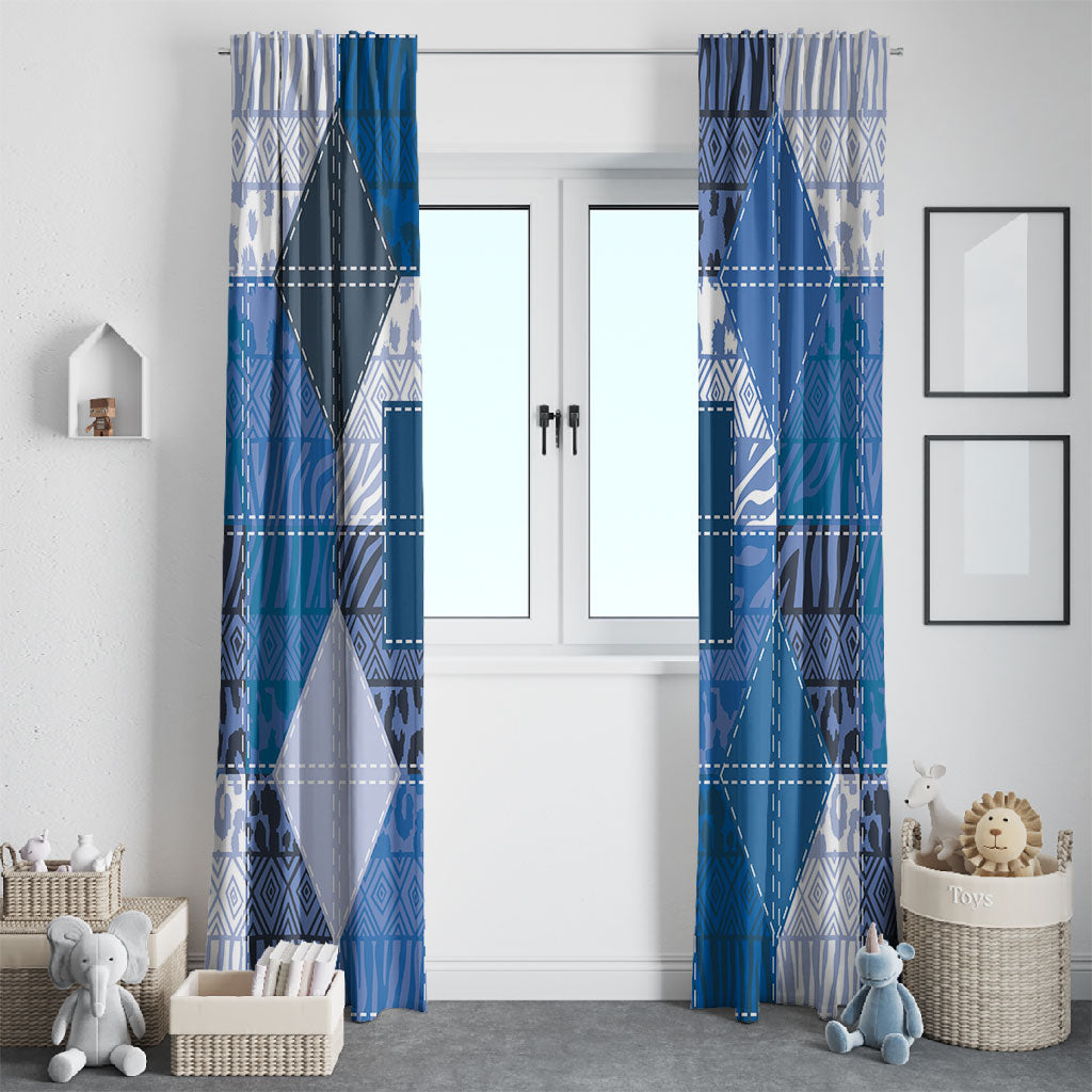 African American Quilt Inspired Window Curtain Wild Animal Skin African Blue Tribal Elements