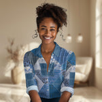 African American Quilt Inspired Women Casual Shirt Wild Animal Skin African Blue Tribal Elements