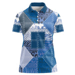 African American Quilt Inspired Women Polo Shirt Wild Animal Skin African Blue Tribal Elements