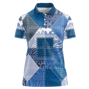African American Quilt Inspired Women Polo Shirt Wild Animal Skin African Blue Tribal Elements