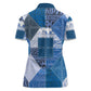 African American Quilt Inspired Women Polo Shirt Wild Animal Skin African Blue Tribal Elements