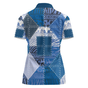 African American Quilt Inspired Women Polo Shirt Wild Animal Skin African Blue Tribal Elements