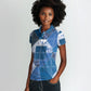 African American Quilt Inspired Women Polo Shirt Wild Animal Skin African Blue Tribal Elements