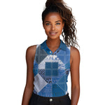 African American Quilt Inspired Women Sleeveless Polo Shirt Wild Animal Skin African Blue Tribal Elements