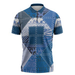 African American Quilt Inspired Zipper Polo Shirt Wild Animal Skin African Blue Tribal Elements