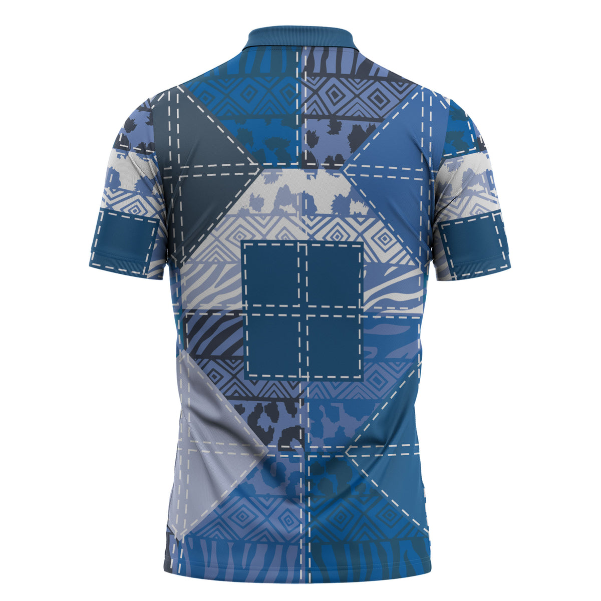 African American Quilt Inspired Zipper Polo Shirt Wild Animal Skin African Blue Tribal Elements