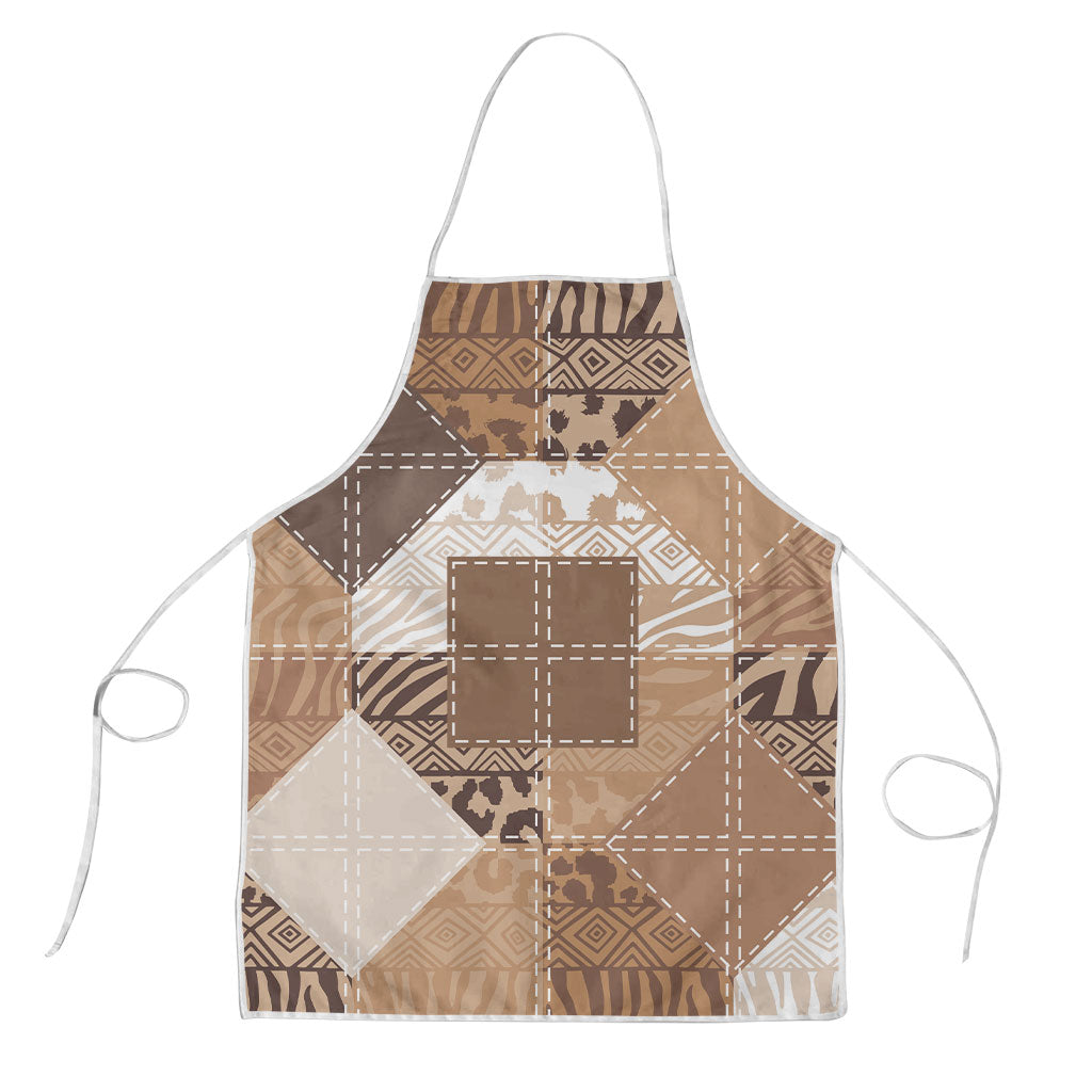 African American Quilt Inspired Apron Wild Animal Skin African Beige Tribal Elements