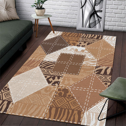 African American Quilt Inspired Area Rug Wild Animal Skin African Beige Tribal Elements