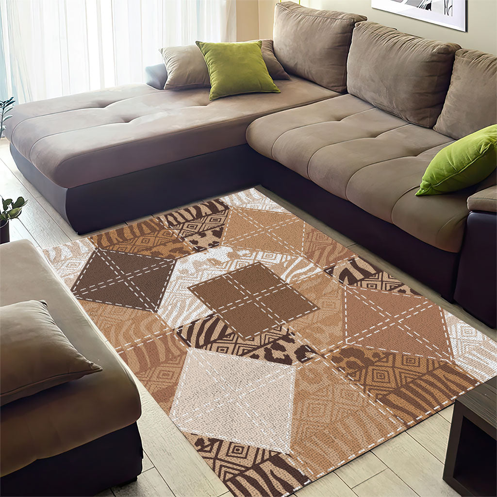 African American Quilt Inspired Area Rug Wild Animal Skin African Beige Tribal Elements