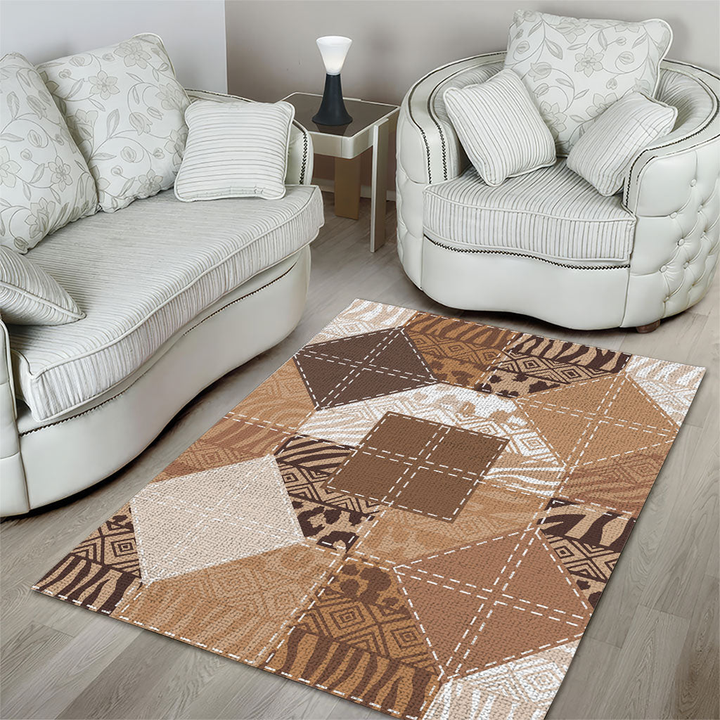 African American Quilt Inspired Area Rug Wild Animal Skin African Beige Tribal Elements
