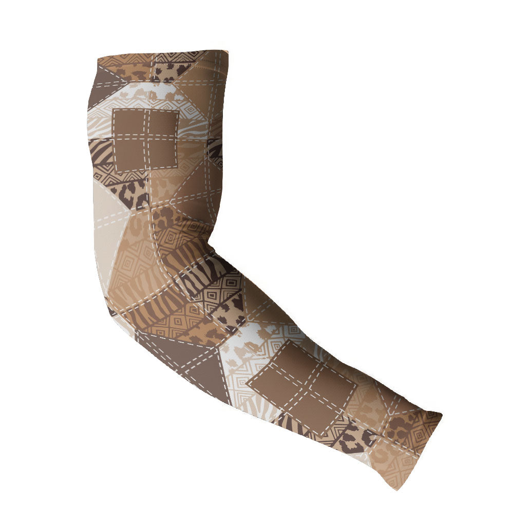 African American Quilt Inspired Arm Sleeves Wild Animal Skin African Beige Tribal Elements