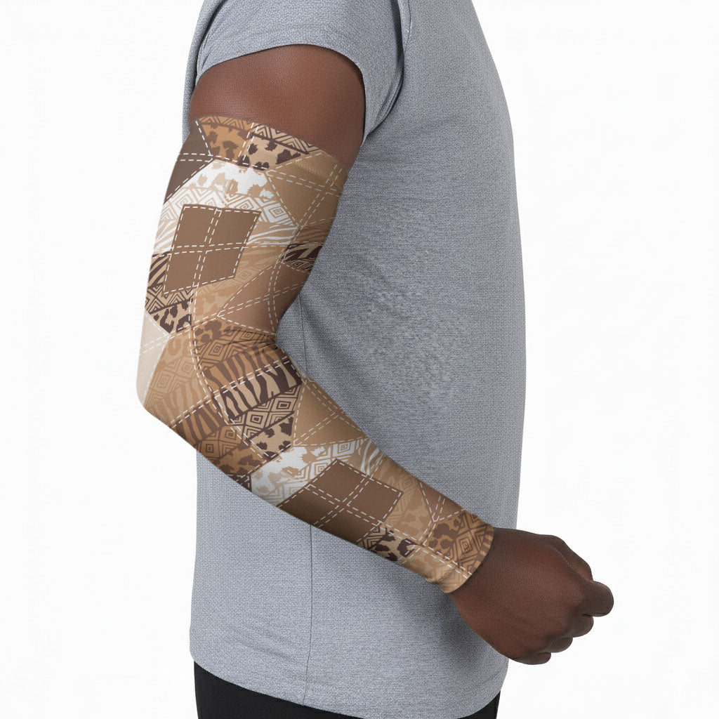 African American Quilt Inspired Arm Sleeves Wild Animal Skin African Beige Tribal Elements