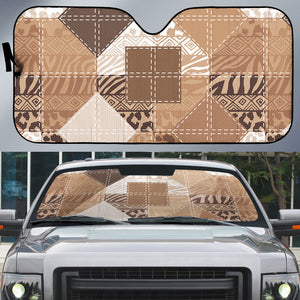 African American Quilt Inspired Auto Sun Shade Wild Animal Skin African Beige Tribal Elements