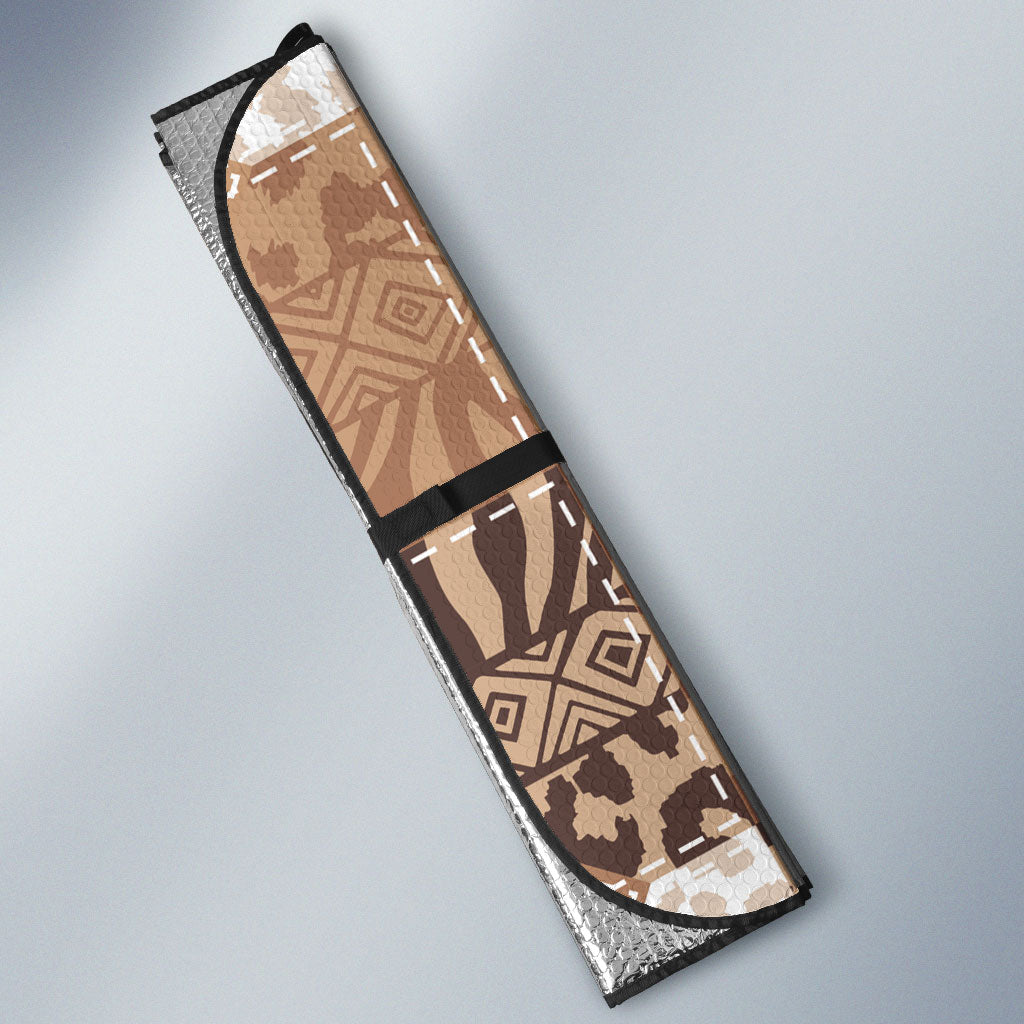 African American Quilt Inspired Auto Sun Shade Wild Animal Skin African Beige Tribal Elements