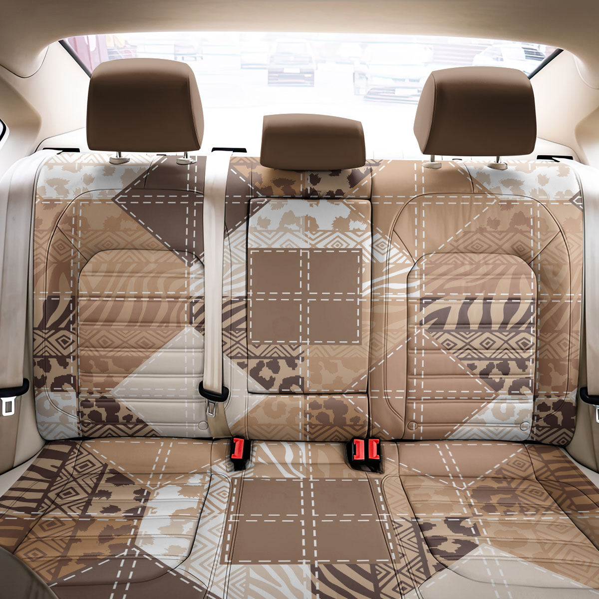 African American Quilt Inspired Back Car Seat Cover Wild Animal Skin African Beige Tribal Elements