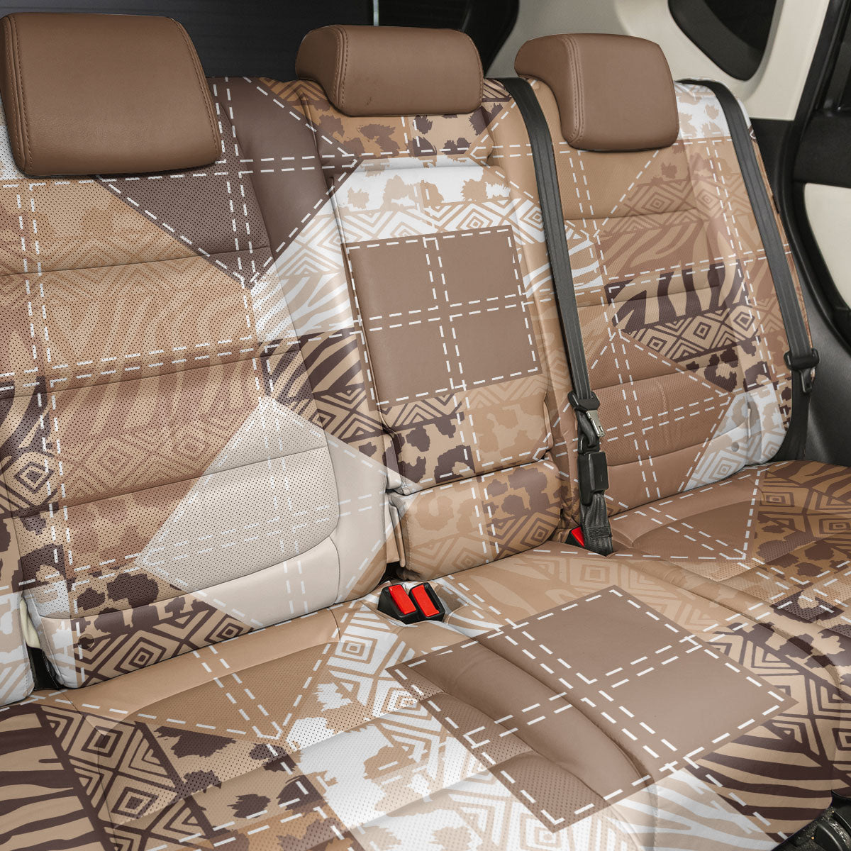 African American Quilt Inspired Back Car Seat Cover Wild Animal Skin African Beige Tribal Elements