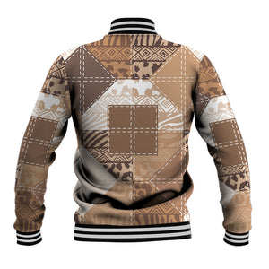 African American Quilt Inspired Baseball Jacket Wild Animal Skin African Beige Tribal Elements