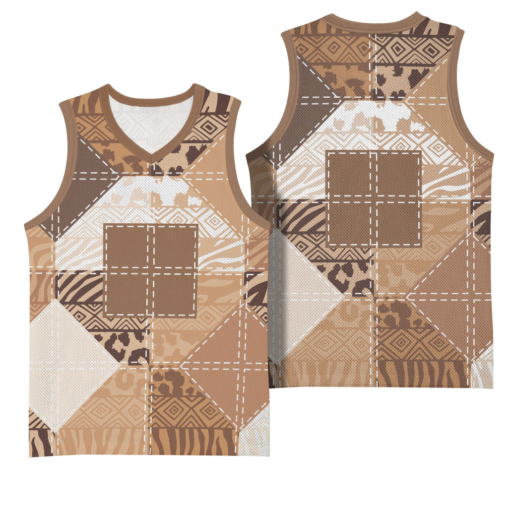 African American Quilt Inspired Basketball Jersey Wild Animal Skin African Beige Tribal Elements