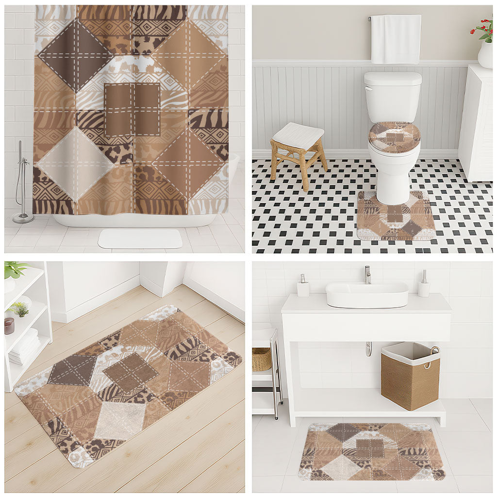 African American Quilt Inspired Bathroom Set Wild Animal Skin African Beige Tribal Elements