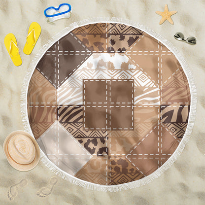African American Quilt Inspired Beach Blanket Wild Animal Skin African Beige Tribal Elements