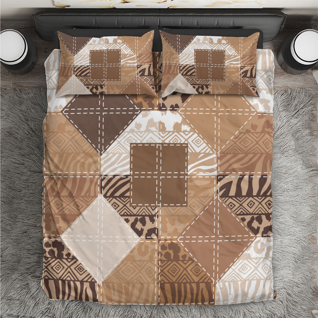 African American Quilt Inspired Bedding Set Wild Animal Skin African Beige Tribal Elements