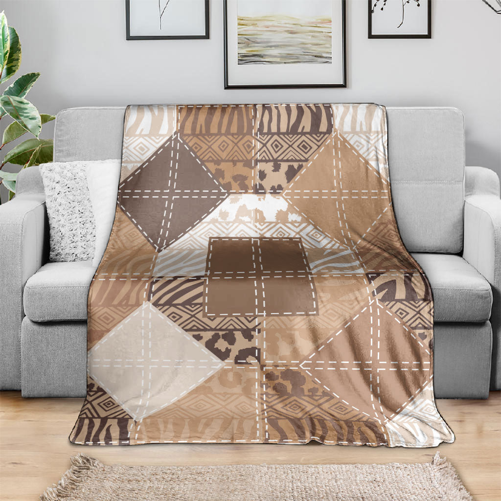 African American Quilt Inspired Blanket Wild Animal Skin African Beige Tribal Elements