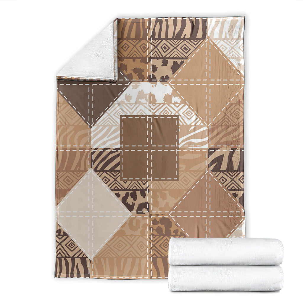 African American Quilt Inspired Blanket Wild Animal Skin African Beige Tribal Elements