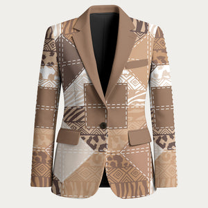 African American Quilt Inspired Blazer Wild Animal Skin African Beige Tribal Elements