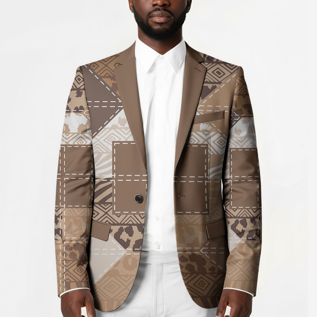 African American Quilt Inspired Blazer Wild Animal Skin African Beige Tribal Elements