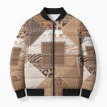 African American Quilt Inspired Bomber Puffer Jacket Wild Animal Skin African Beige Tribal Elements