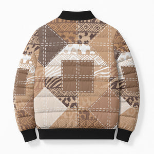 African American Quilt Inspired Bomber Puffer Jacket Wild Animal Skin African Beige Tribal Elements