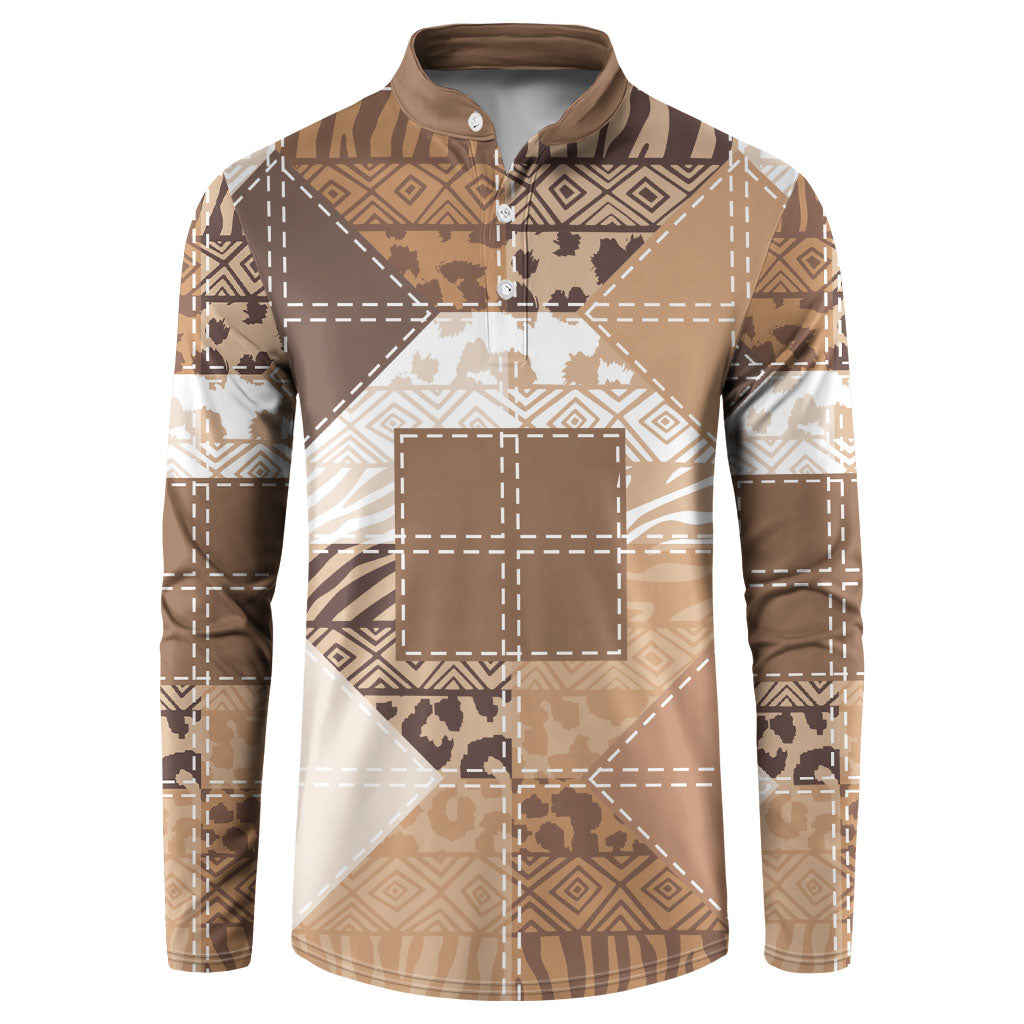 African American Quilt Inspired Button Sweatshirt Wild Animal Skin African Beige Tribal Elements