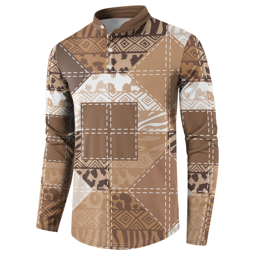 African American Quilt Inspired Button Sweatshirt Wild Animal Skin African Beige Tribal Elements