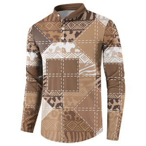 African American Quilt Inspired Button Sweatshirt Wild Animal Skin African Beige Tribal Elements