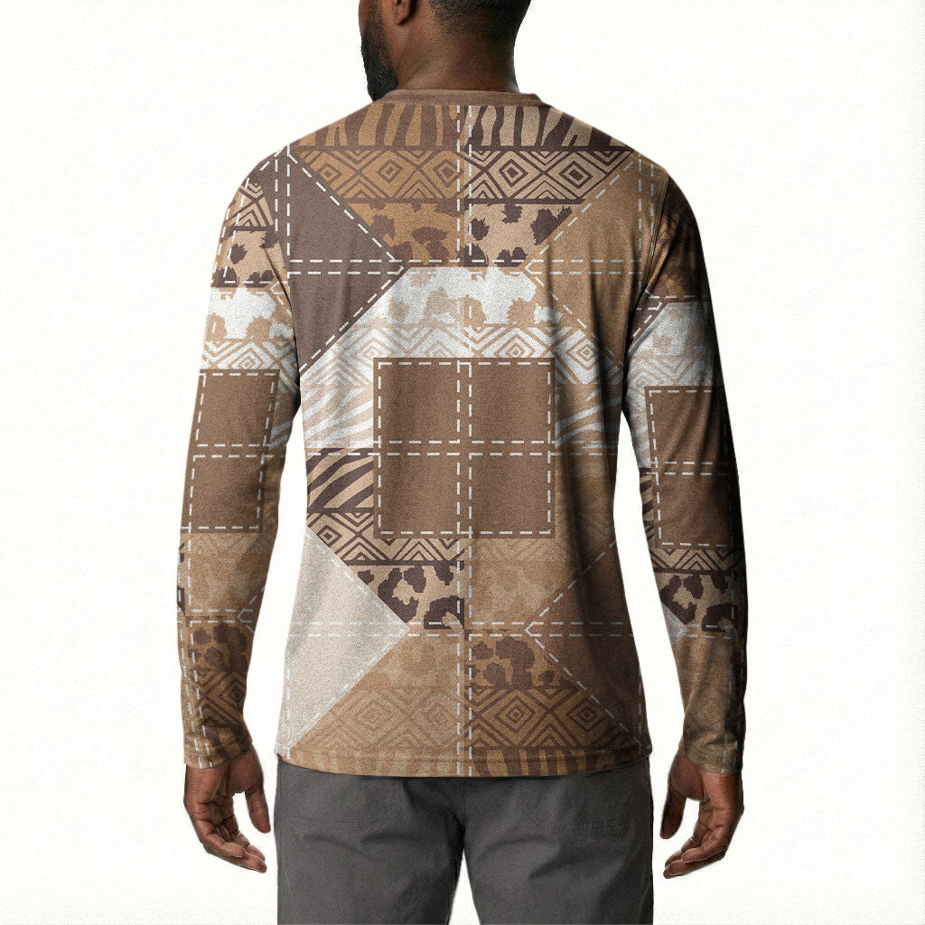 African American Quilt Inspired Button Sweatshirt Wild Animal Skin African Beige Tribal Elements