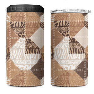 African American Quilt Inspired 4 in 1 Can Cooler Tumbler Wild Animal Skin African Beige Tribal Elements