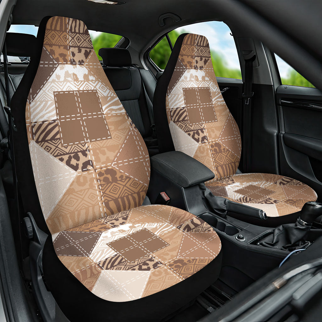African American Quilt Inspired Car Seat Cover Wild Animal Skin African Beige Tribal Elements
