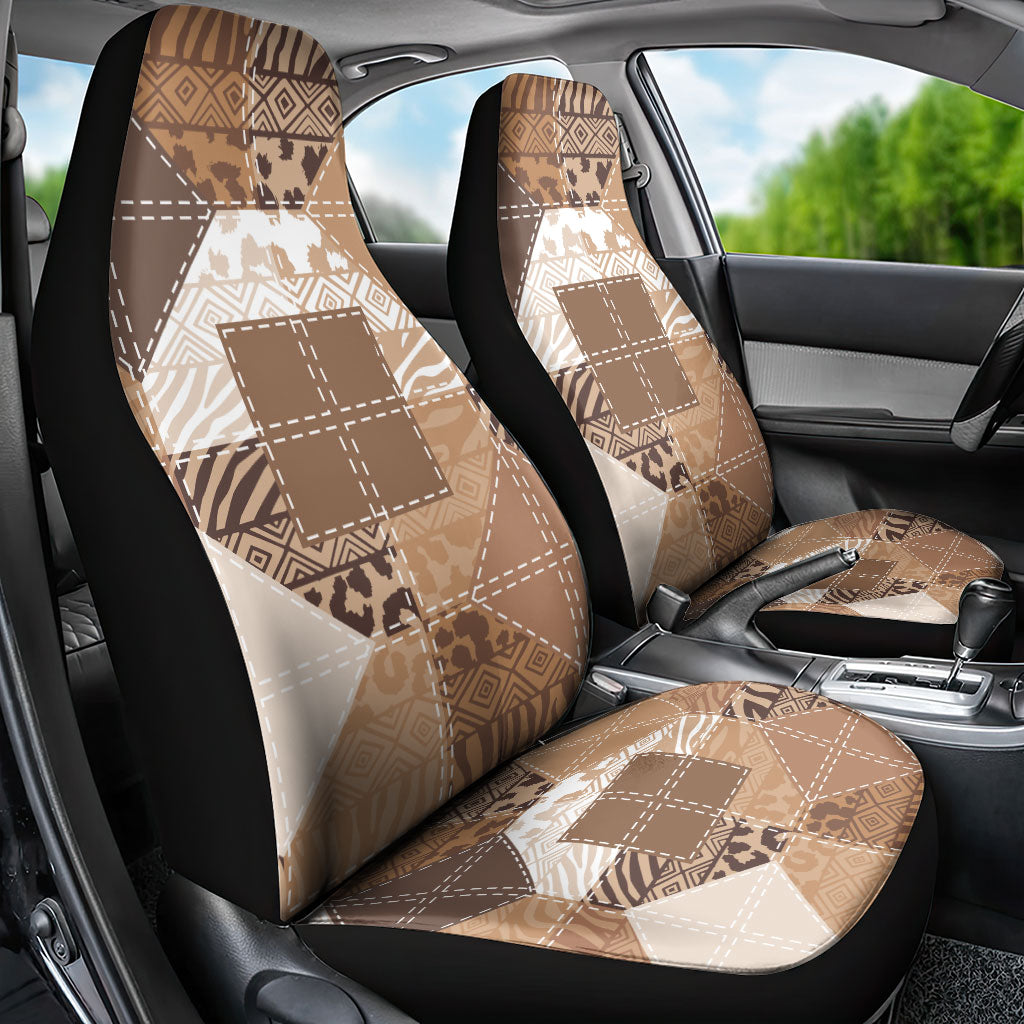 African American Quilt Inspired Car Seat Cover Wild Animal Skin African Beige Tribal Elements
