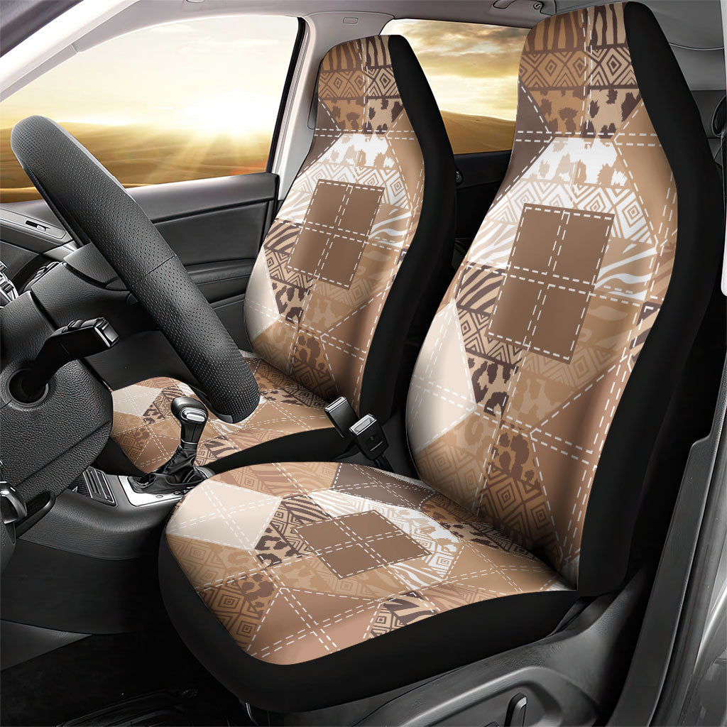 African American Quilt Inspired Car Seat Cover Wild Animal Skin African Beige Tribal Elements