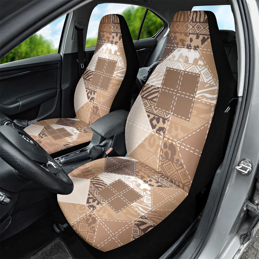 African American Quilt Inspired Car Seat Cover Wild Animal Skin African Beige Tribal Elements