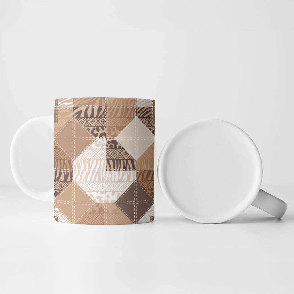 African American Quilt Inspired Ceramic Mug Wild Animal Skin African Beige Tribal Elements
