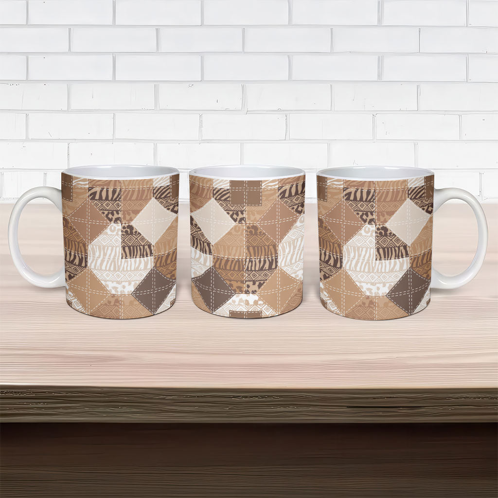 African American Quilt Inspired Ceramic Mug Wild Animal Skin African Beige Tribal Elements