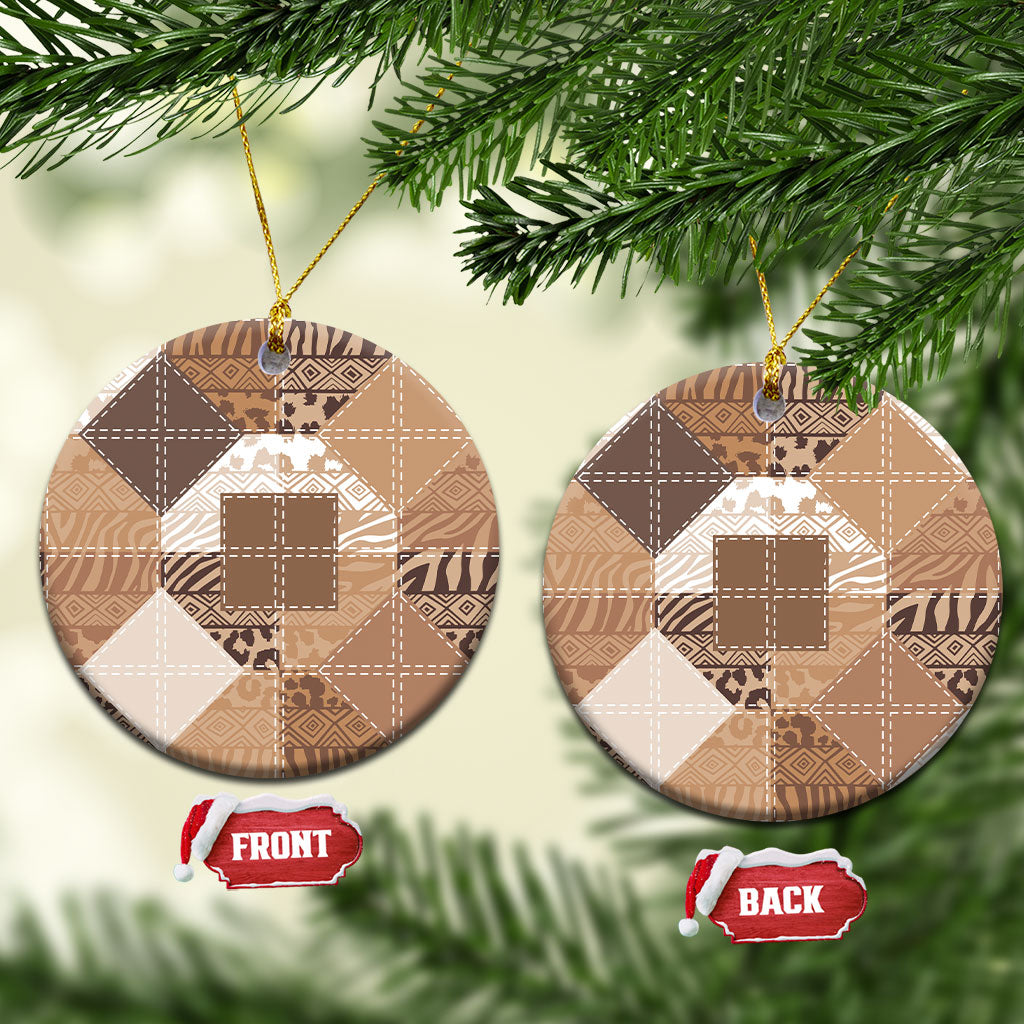 African American Quilt Inspired Ceramic Ornament Wild Animal Skin African Beige Tribal Elements