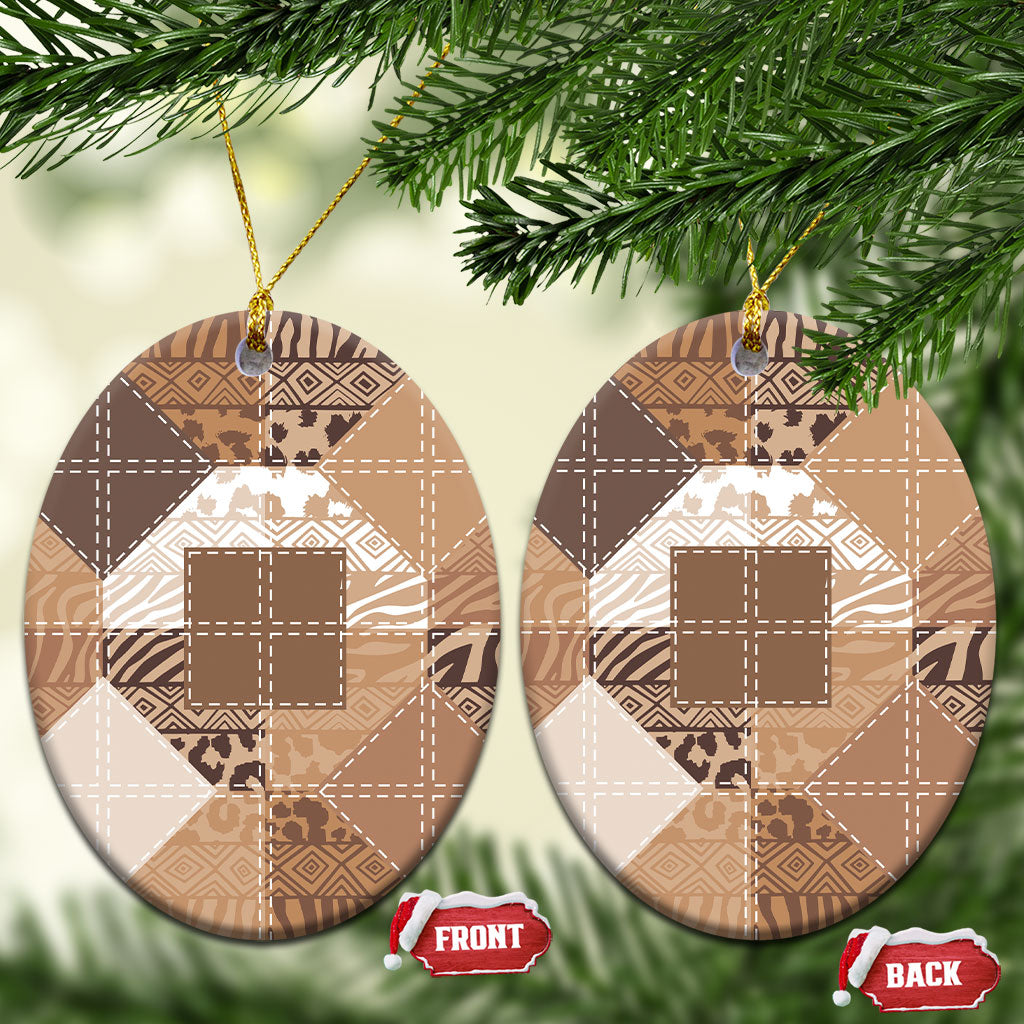 African American Quilt Inspired Ceramic Ornament Wild Animal Skin African Beige Tribal Elements