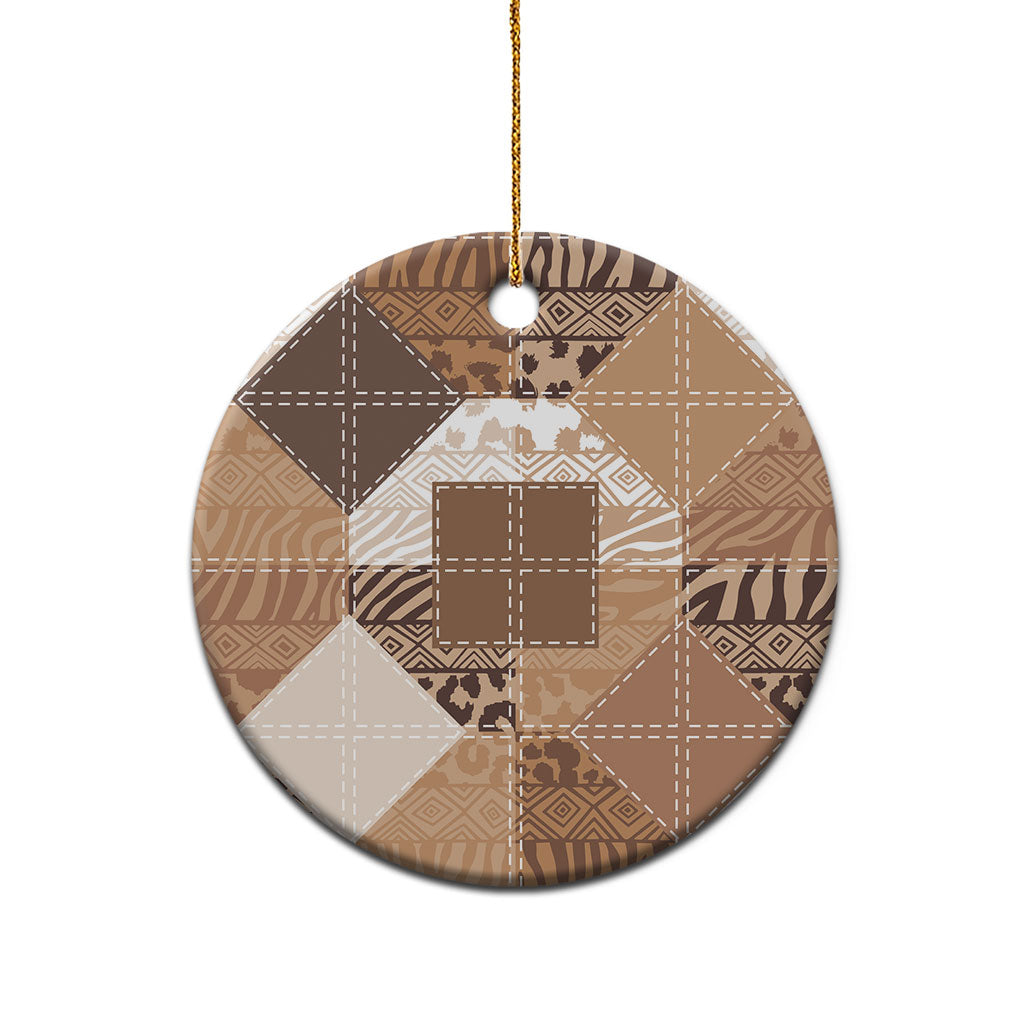 African American Quilt Inspired Ceramic Ornament Wild Animal Skin African Beige Tribal Elements