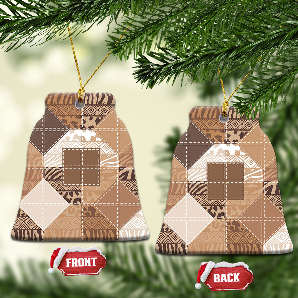 African American Quilt Inspired Ceramic Ornament Wild Animal Skin African Beige Tribal Elements