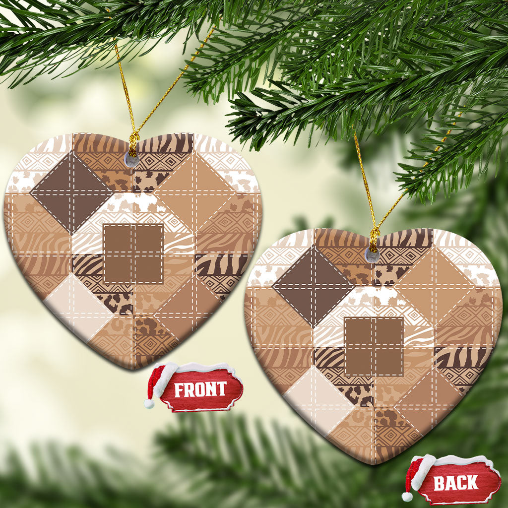 African American Quilt Inspired Ceramic Ornament Wild Animal Skin African Beige Tribal Elements
