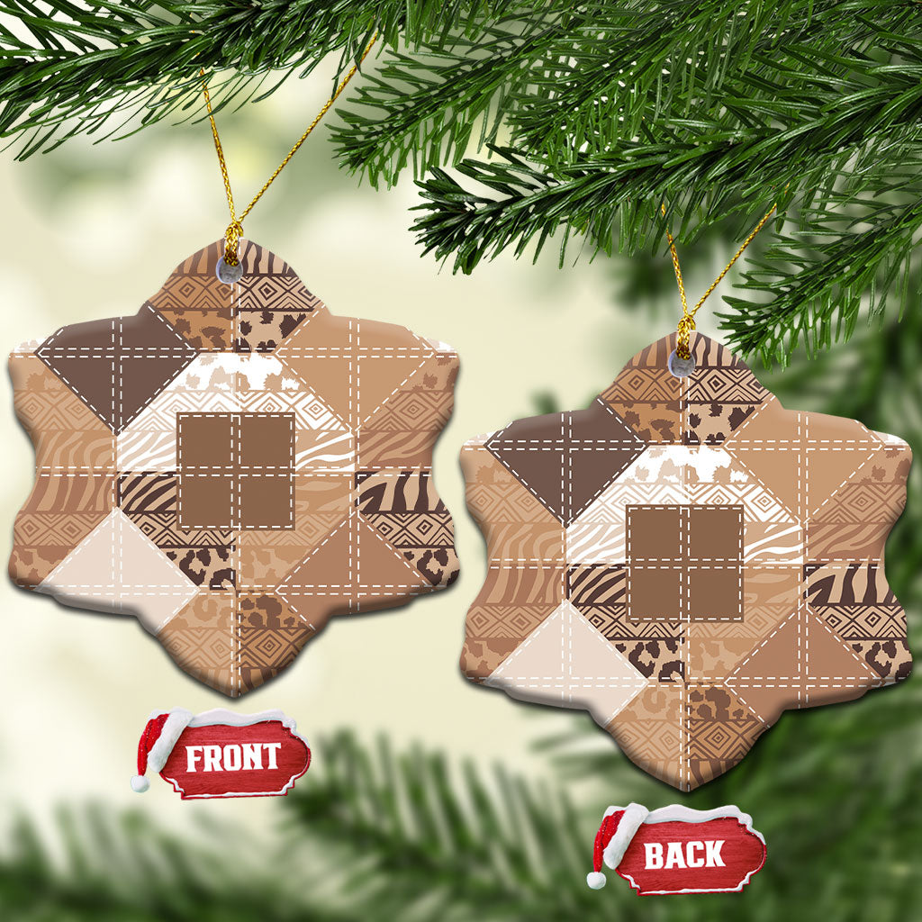 African American Quilt Inspired Ceramic Ornament Wild Animal Skin African Beige Tribal Elements