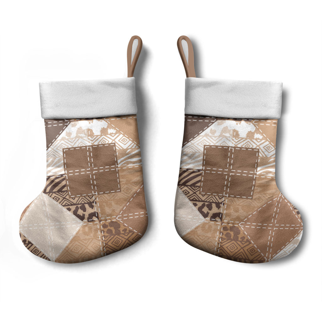 African American Quilt Inspired Christmas Stocking Wild Animal Skin African Beige Tribal Elements