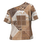 African American Quilt Inspired Cross Shoulder Shirt Wild Animal Skin African Beige Tribal Elements